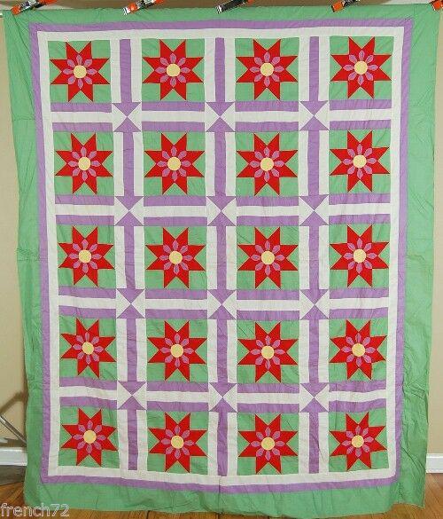 Vintage 30's Star Flower & Arrows Antique Quilt Top (1 of 6)
