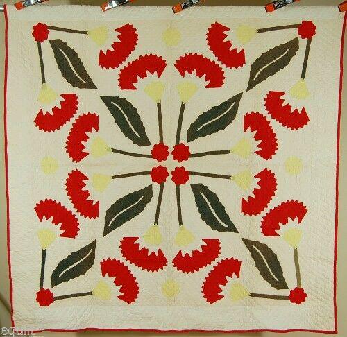 Vintage 1870's Coxcomb Applique Antique Quilt (1 of 7)