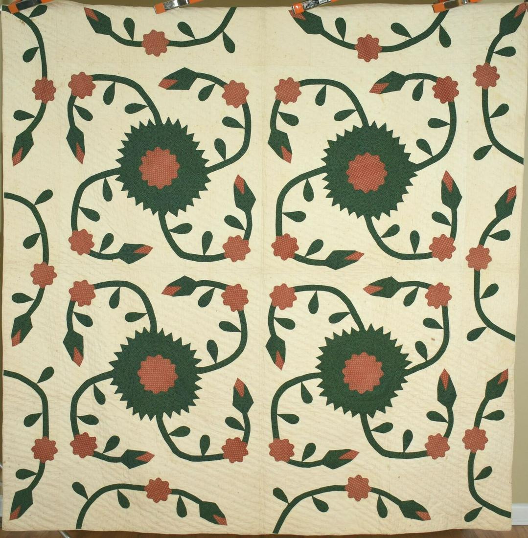 1840s PRE CIVIL WAR Whig Rose Applique Antique Quilt (1 of 11)