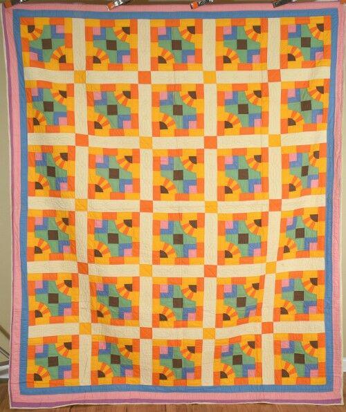 Vintage 30's Fan "Rainbow" Antique Quilt (1 of 6)