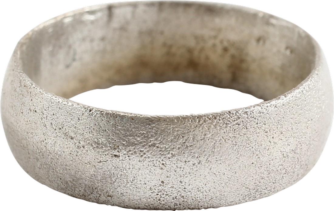 ANCIENT VIKING WEDDING RING, 10TH-11TH CENTURY Size 6: Well rounded band, broad 5.7mm width. Surface well preserved. Professionally refurbished with the silver surface restored. Gift boxed with certificate of authenticity. Reserve: $65.00 Shipping: All It