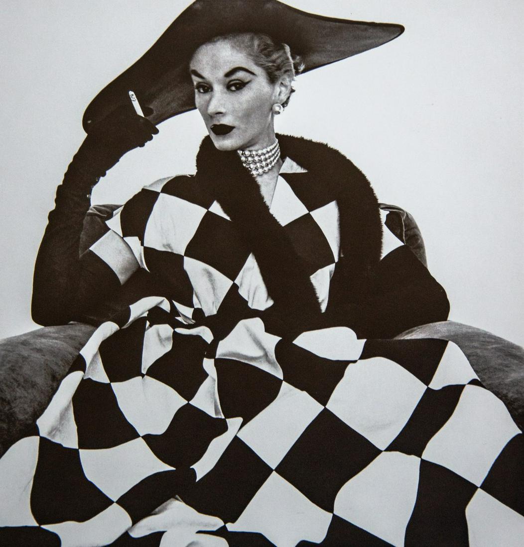Irving Penn, Harlequin Dress (Lisa Fonssagrives-Penn): Artist: Irving Penn Title: Harlequin Dress (Lisa Fonssagrives-Penn) 1950 Medium: Photo Litho, 1986, USA Dimensions: 8x8.3" Additional Information: Heat Wax Mounted on 11x14" Conservation Board Artist 