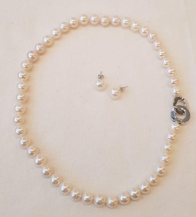 925 Silver - 9x10mm Freshwater Pearls - Earrings, (1 of 7)