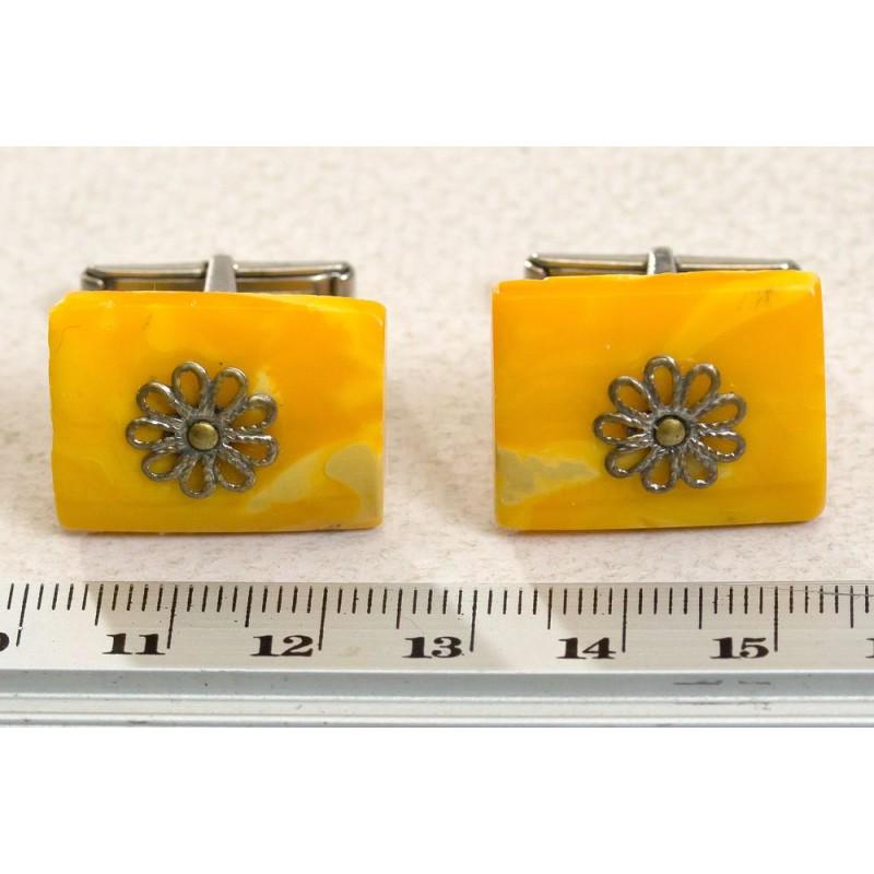 Vintage natural Baltic amber cufflinks, USSR yellow (1 of 11)