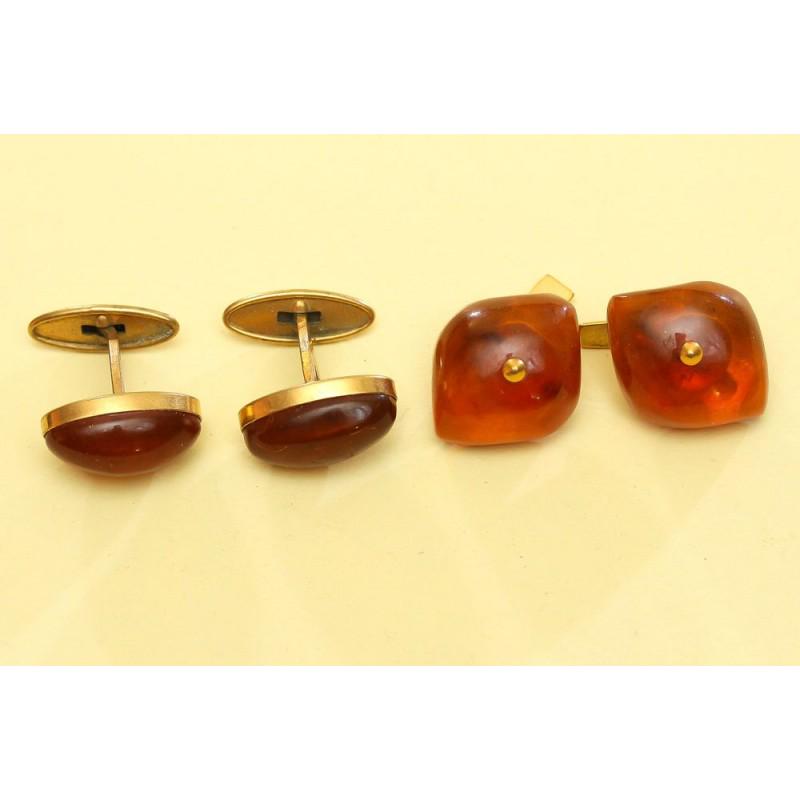 16.24 g. natural Baltic amber 2 pairs cufflinks gilding (1 of 14)