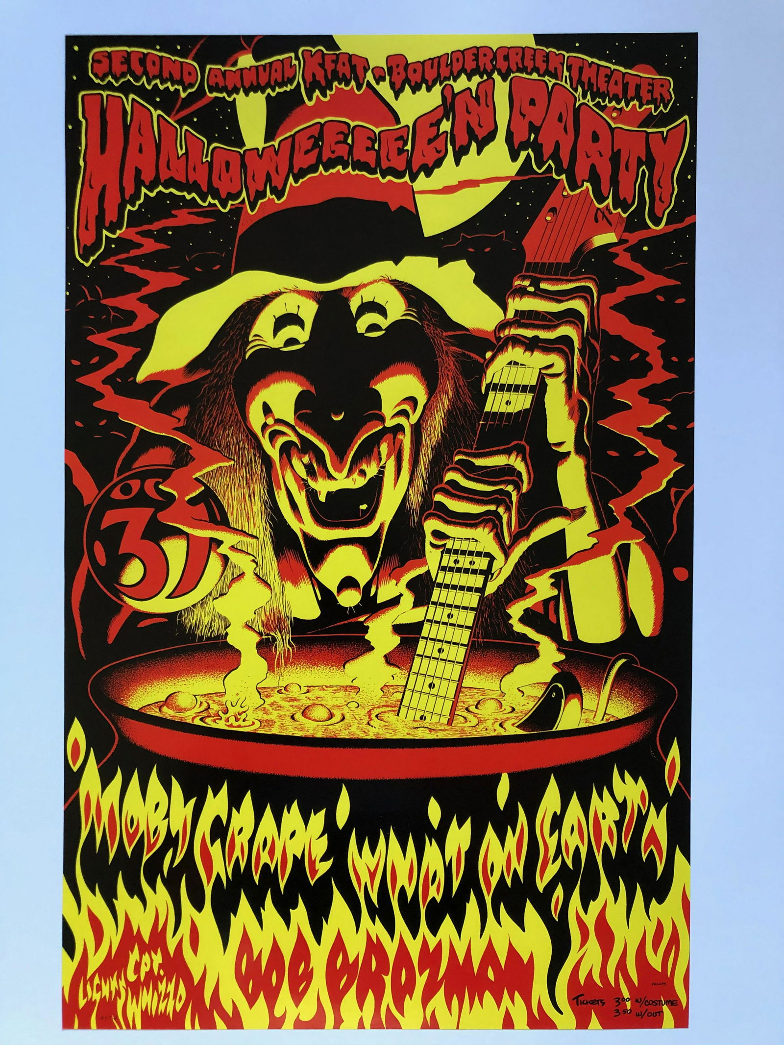 MOBY GRAPE HALLOWEEN PARTY: Art by Jim Phillips. MOBY GRAPE at the SECOND ANNUAL KFAT HALLOWEEN PARTY. Boulder Creek Theater. Reserve: $35.00 Shipping: Domestic: Flat-rate of $12.69 to anywhere within the contiguous U.S. Interna