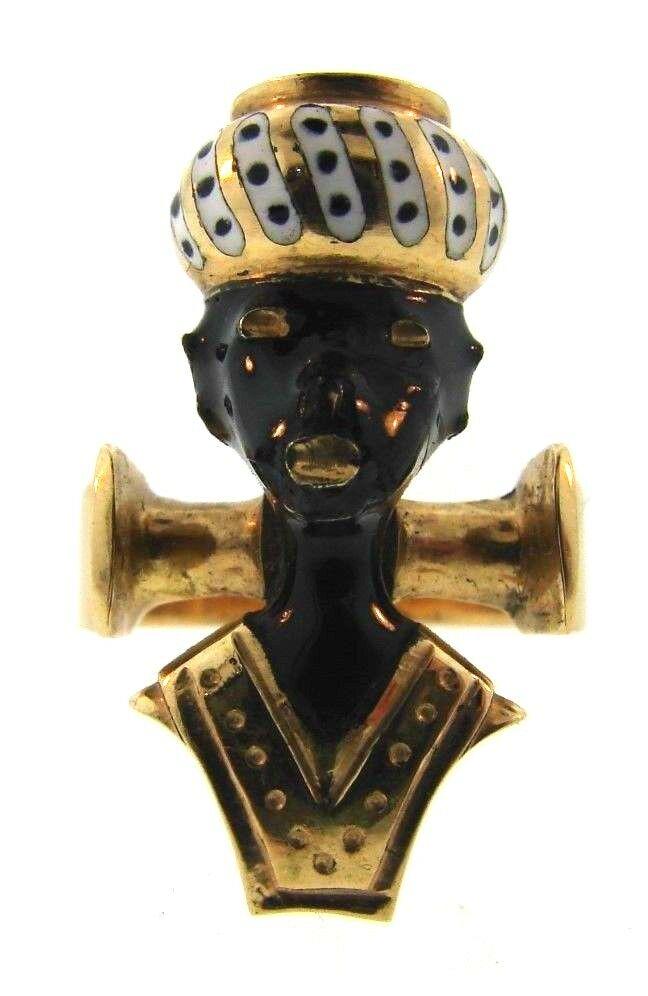 UNIQUE 14k Yellow Gold, Blackamoor & Enamel Ring (1 of 5)