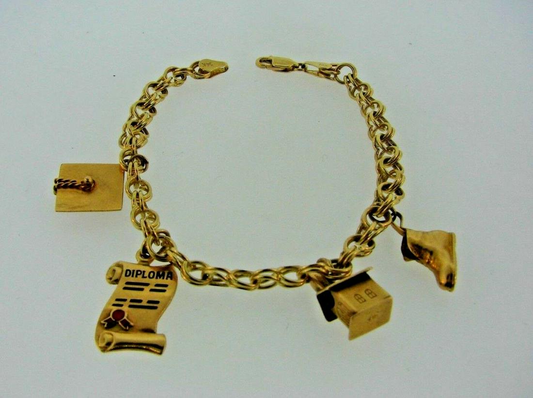 CHARMING 14k Yellow Gold & Enamel Charm Bracelet Circa (1 of 4)