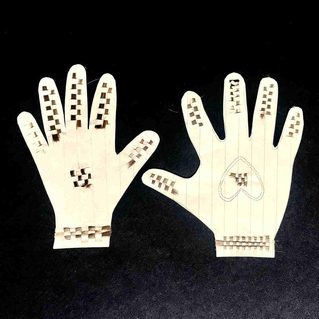 c1870s PAIR WOVEN HAIR CHILDs PAPER HEART IN HAND FOLK (1 of 2)