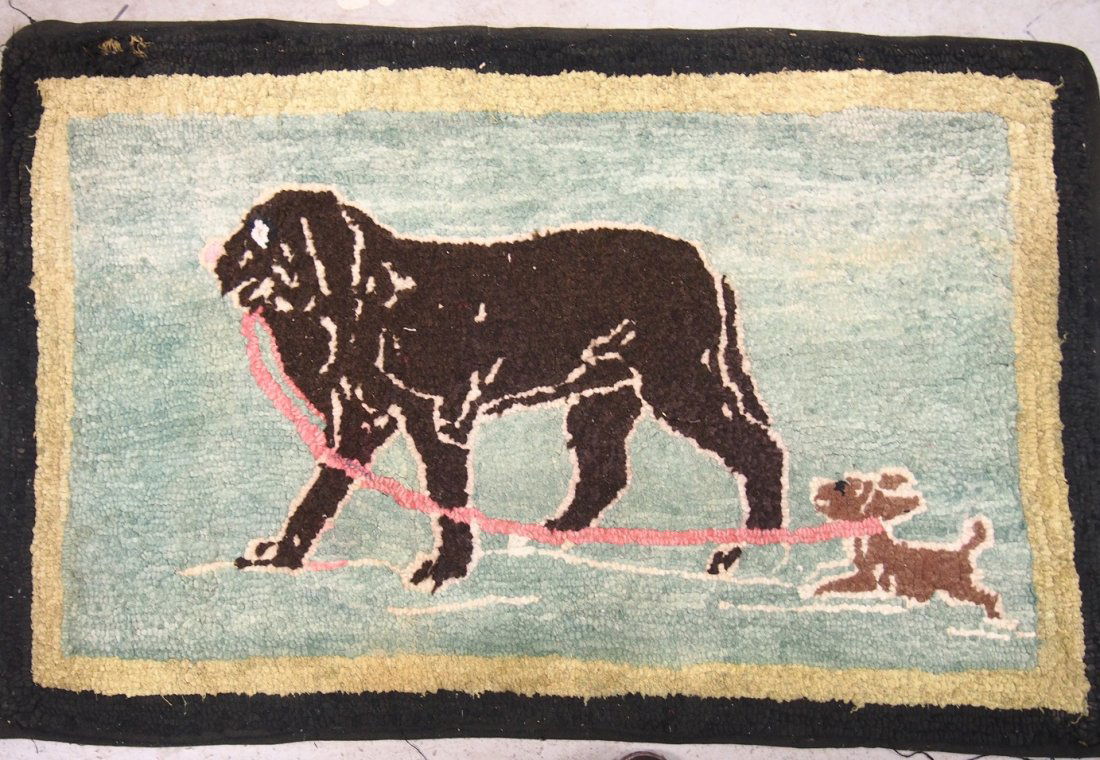 MOTHER DOG LEADING HER PUPPY HOOKED RUG (1 of 4)
