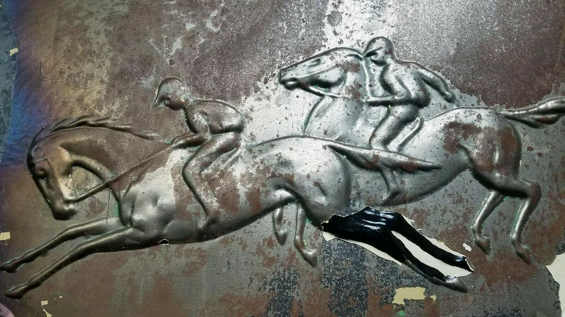 Rare 19th century tin horse racing ceiling tin scene (1 of 7)