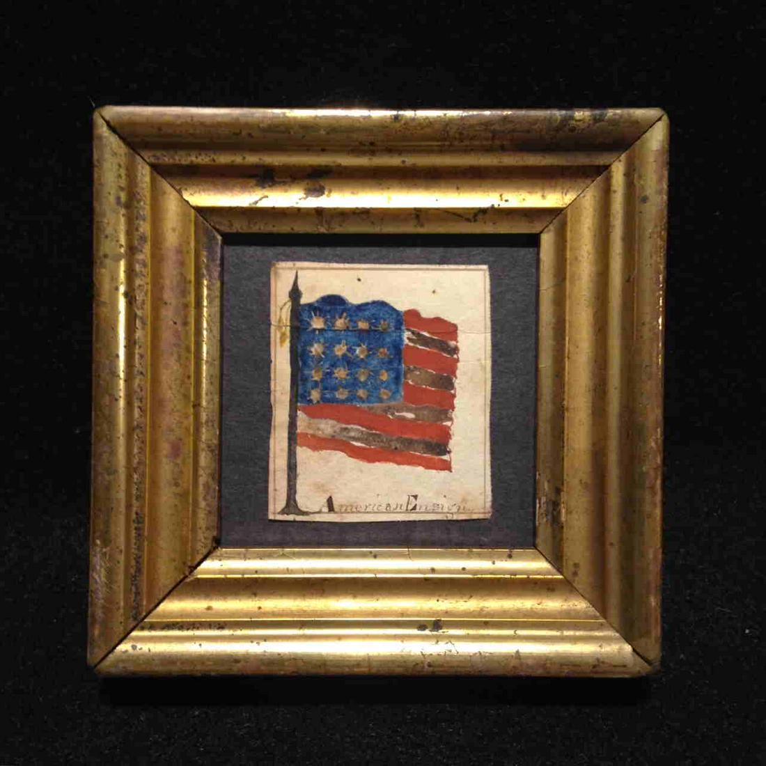 19thC original watercolor of an American Ensign Flag (1 of 3)