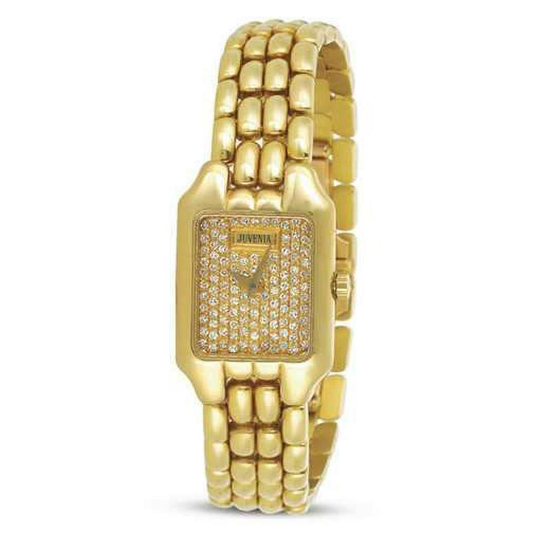 New 18k Gold JUVENIA Ladies watch Ref.11537 with: Description New 18k Gold JUVENIA Ladies watch Ref 11337 with Diamond Dial This Ladies JUVENIA watch is Swiss made * Solid 18 kt yellow gold case, back & bracelet * 18k Gold dial with Diamonds set on w