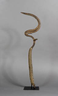 Matakam Throwing Knife: Title: Matakam Throwing KnifeDate/Period: XXth centuryMaterials: Iron. LeatherDimension: 23" 5/8Description: Throwing knife of the Matakam. The Matakam live in the Mandara Hills between Cameroon and