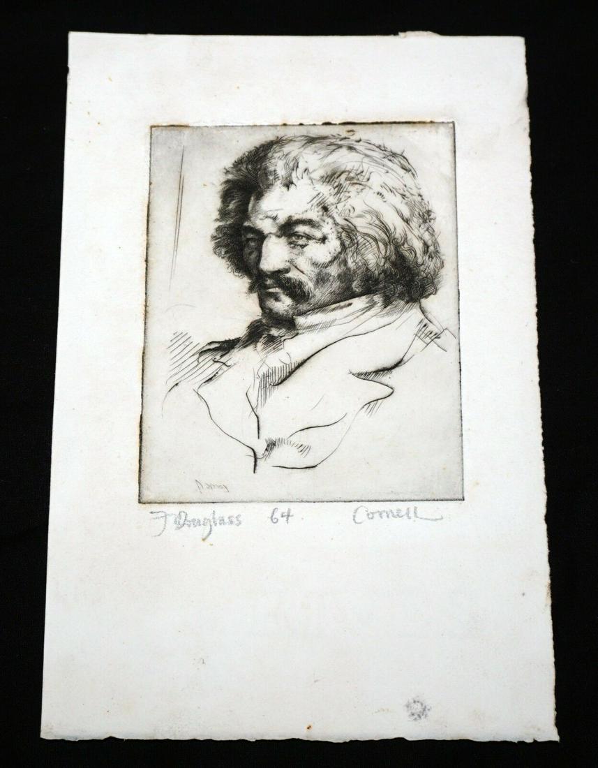 64 CA Print Frederick Douglass Thomas Cornell: Up for sale from a recent estate of a well known collector here in Honolulu Hawaii, this 1964 California open edition etching that is titled "F. Douglass" depicting the famous African American aboliti