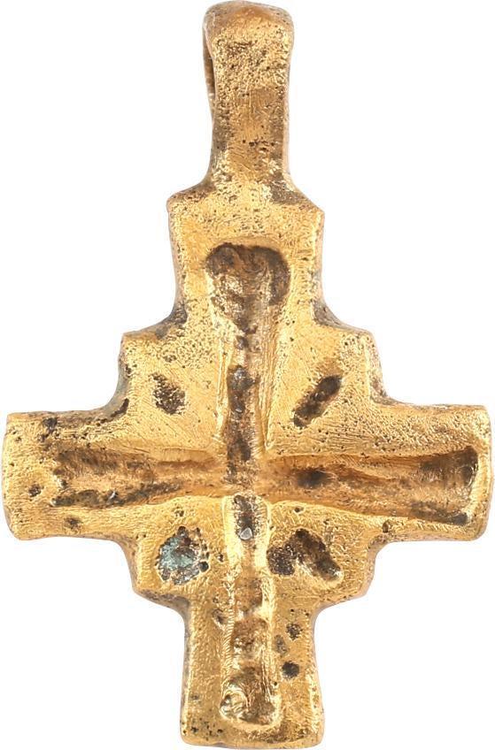 MEDIEVAL PILGRIM’S RELIQUARY CROSS 7th-10th CENTURY.: Carried by European pilgrims traveling to the Holy Land to visit the land where Christ lived and died. Both sides finished with deeply incised cross within the cross. Professionally refurbished with t