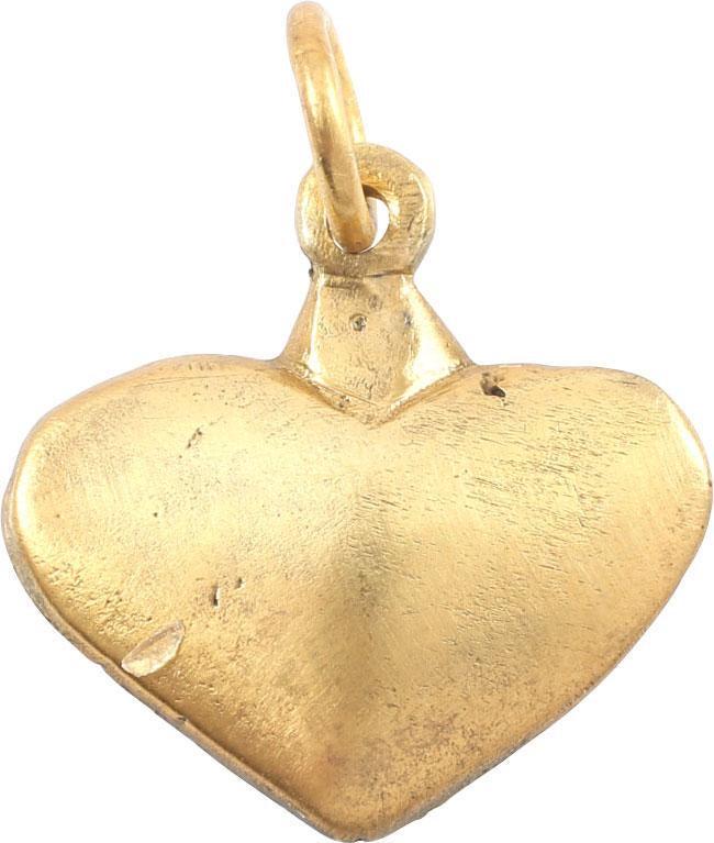 FINE VIKING HEART PENDANT NECKLACE C.900-1050 AD: Delicate size. just over 1/2” height, heart only. A slightly domed section in the fully developed form. Made by the open face mold process with the back slightly recessed. For Vikings, the heart sto