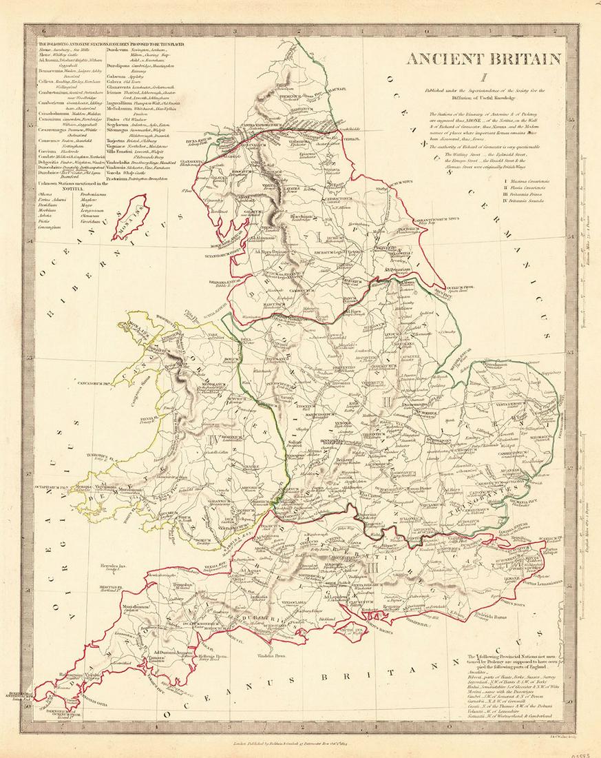 Ancient Britain I: Title: Ancient Britain I Cartographer: WALKER, J. & C. Publisher: Baldwin & Cradock/S.D.U.K. Brief Description: Roman England and Wales. Height X Width: 14.5x 11.3 Reserve: $25.00 Shipping: Domes