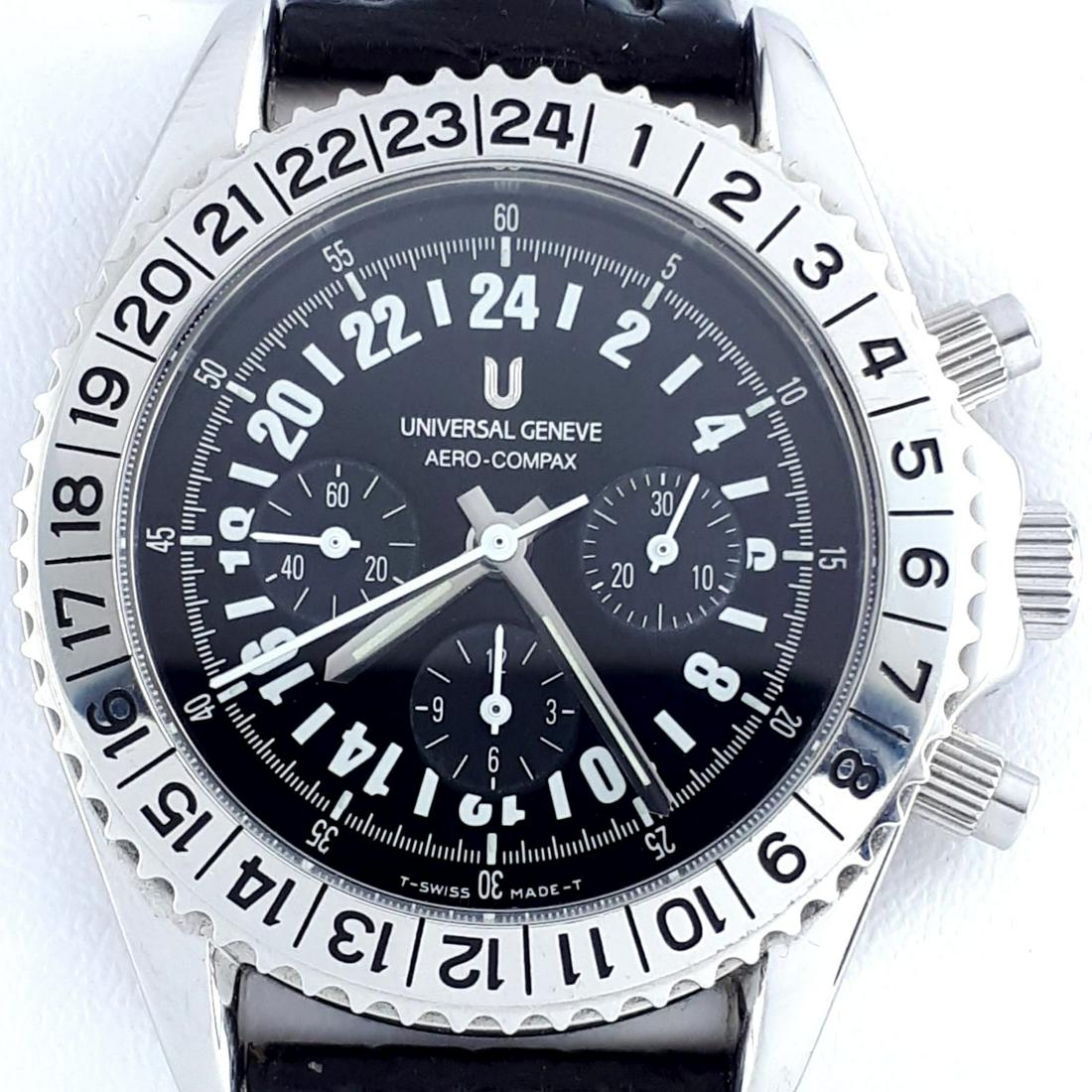 Universal Genève - Aero Compax 24H Chronograph - Ref:: Brand:Universal Genève Model:Aero Compax 24H Chronograph, It shows 24 hours instead of 12 hours Reference Number: Ref: 882.424 Gender:Men Period:2011-present Movement:Automatic Case material:Steel <