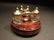 Brass Hardwood w 2 Clear Glass Inkwell bottles pots - 2
