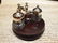 Brass Hardwood w 2 Clear Glass Inkwell bottles pots - 4