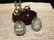 Brass Hardwood w 2 Clear Glass Inkwell bottles pots - 5