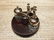 Brass Hardwood w 2 Clear Glass Inkwell bottles pots - 9
