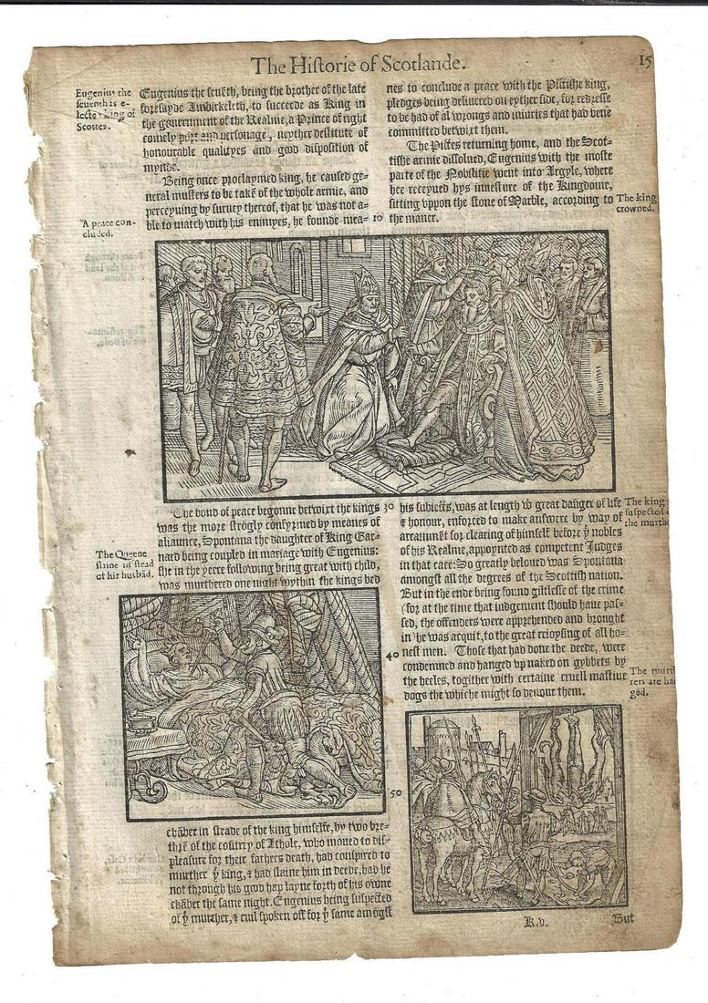 1577 Holinshed Leaf Woodcuts Assassination Hanging (1 of 2)