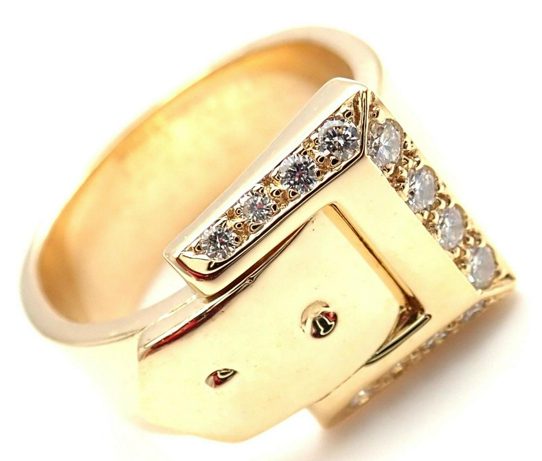 Hermes 18k Yellow Gold Diamond Buckle Band Ring Size 52: Hermes 18k Yellow Gold Diamond Buckle Band Ring Size 52 US 6 You are bidding on an Hermes 18k Yellow Gold Diamond Buckle Band Ring. More About the Piece: Metal: 18k Yellow Gold Size: European 52, US 6