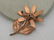 Vintage Copper Floral Brooch, Gold Rhinestone Center, - 4