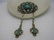 Vintage 1930's-1940's Brooch with Dangles, Green Glass,