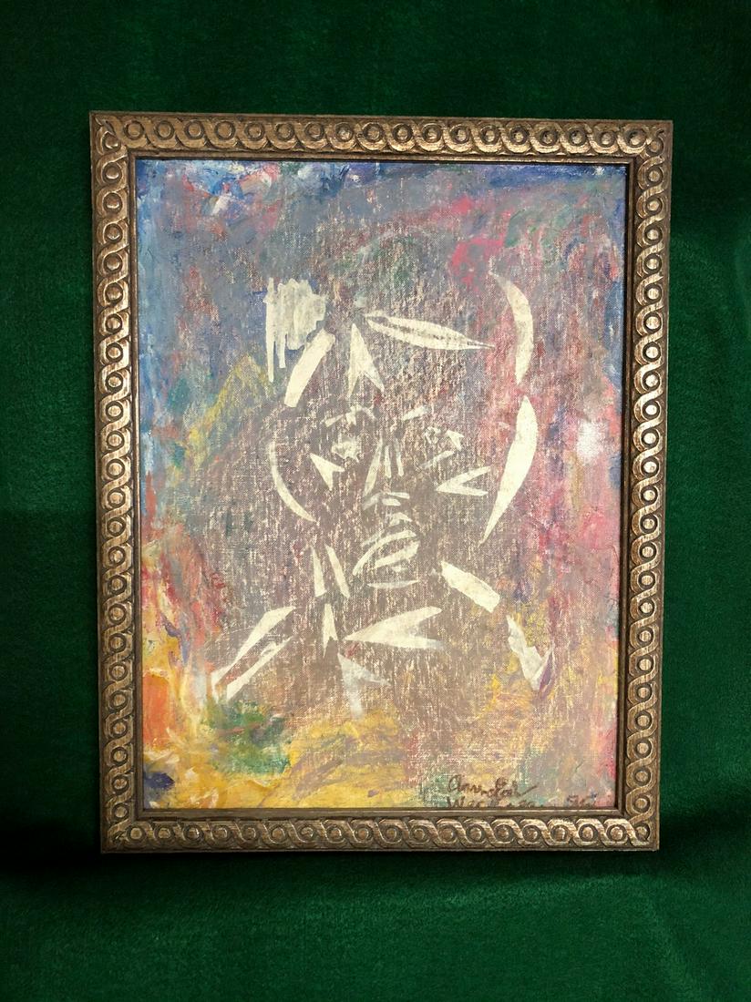 Abstract Portrait by NYC Artist Arnold Wechsler: No Reserve! Title: Abstract Portrait by NYC Artist Arnold Wechsler Date/Period: 1985 materials: Oil on Academy Board Dimension: H 17 1/2"W 13 1/2" Additional Information: Framed Portrait given to Actr