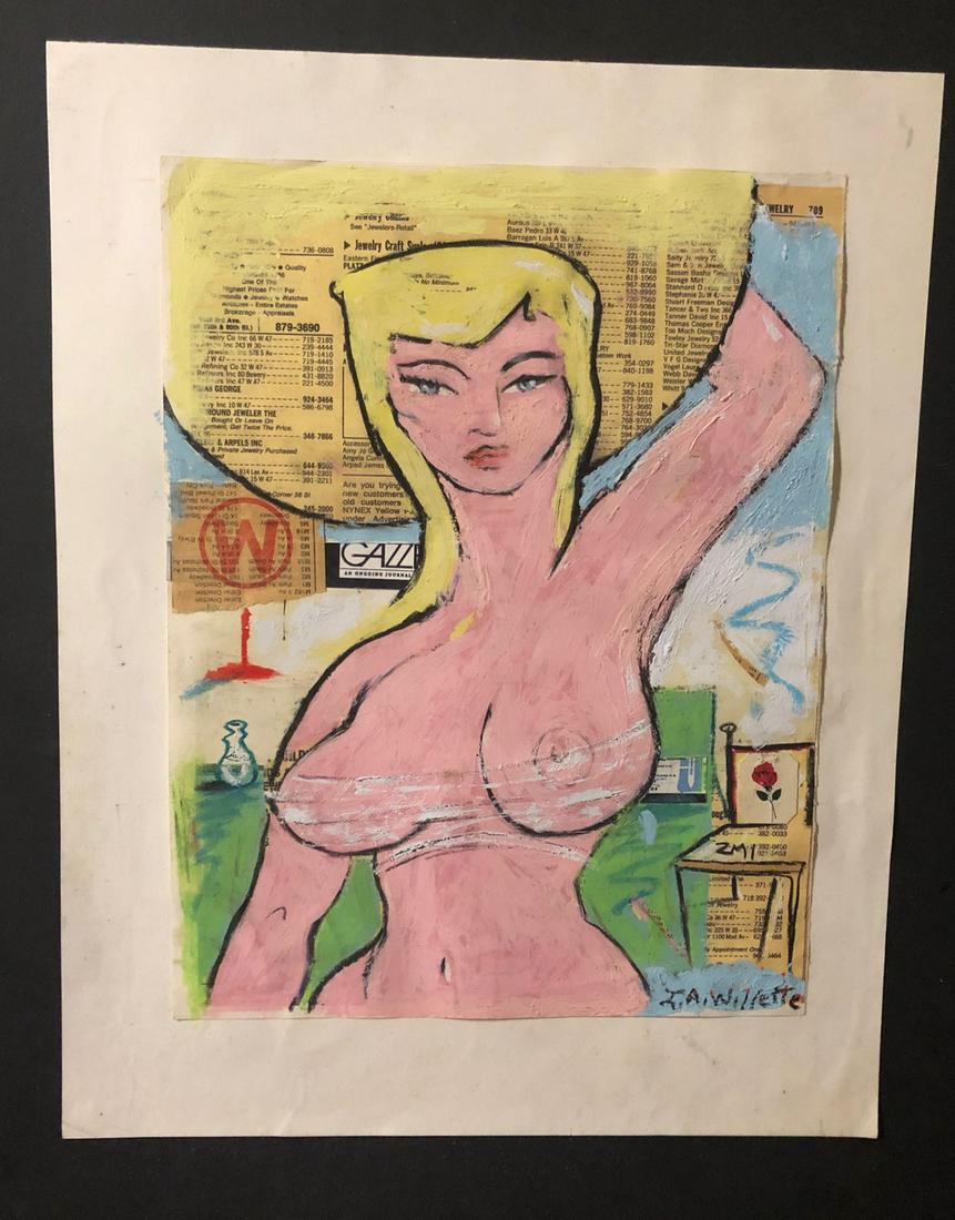 Original Gouache collage by NY Artist Lawrence: No Reserve! Title: Original Gouache collage by NY Artist Lawrence Alexander Willette Date/Period: c. 1980's materials: Gouache collage on paper Dimension: 15" x 20 Additional Information: Signed origi