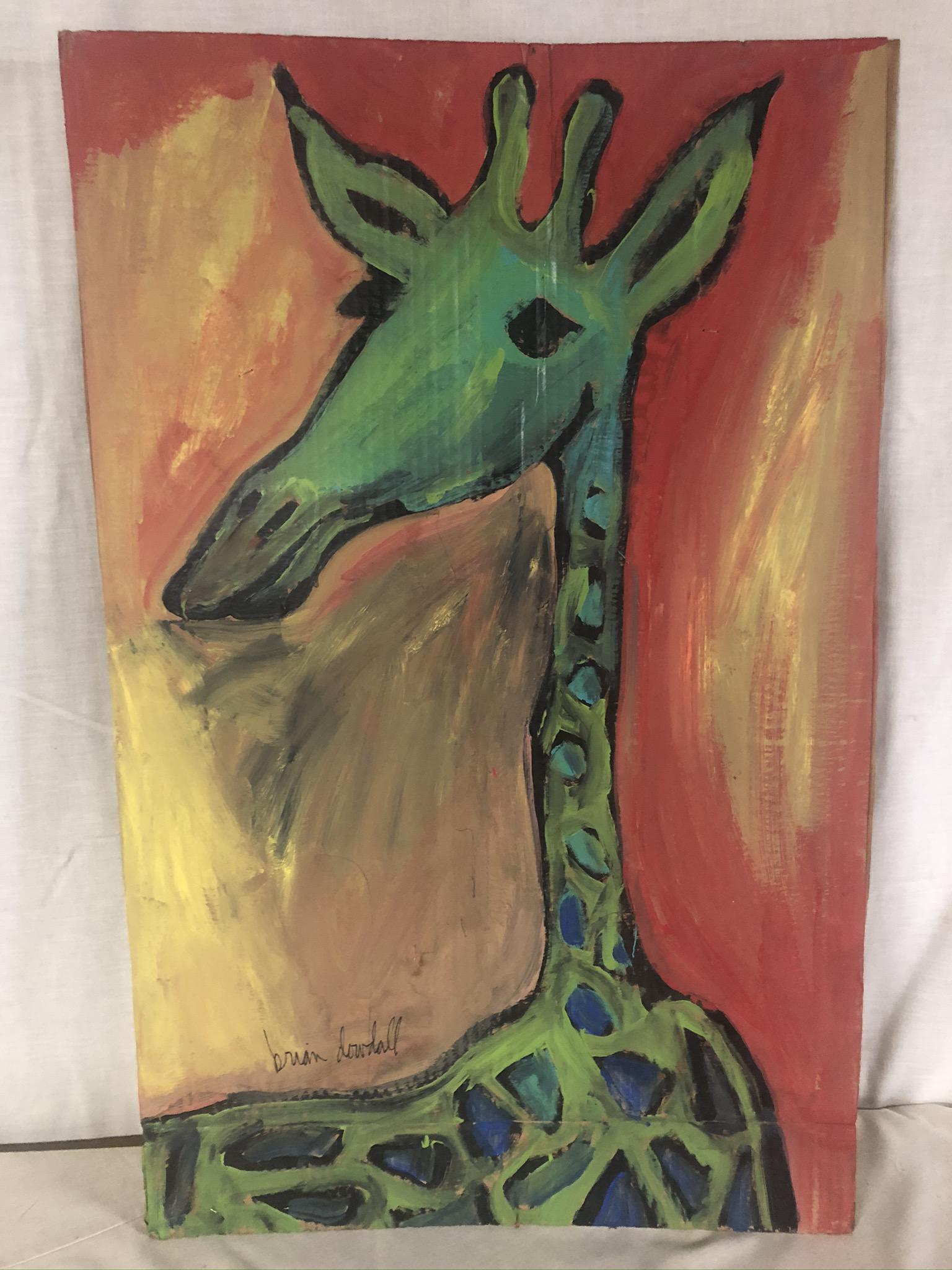 Untitled (Giraffe), by artist Brian Dowdall: No Reserve! Title: Untitled (Giraffe), by artist Brian Dowdall Date/Period: unknown materials: Mixed Media on cardboard Dimension: 22" x 34 1/2" Additional Information: Signed by artist Brian Dowdall,