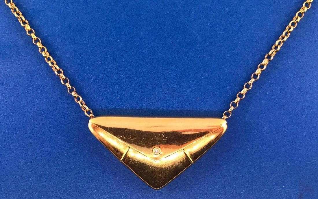 Mechanical 18k Yellow Gold & Diamond Envelope Necklace (1 of 4)