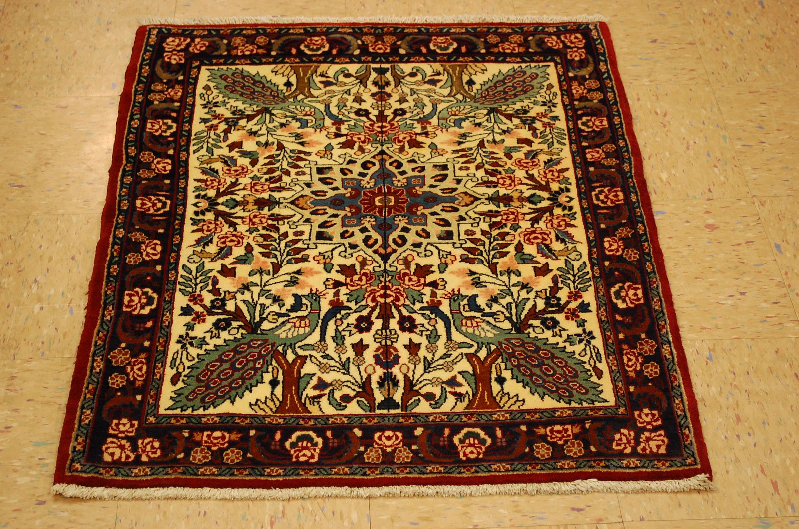 c1930s ANTIQUE PEACOCK BIRD SUBJECT FINE KURK WOOL (1 of 9)