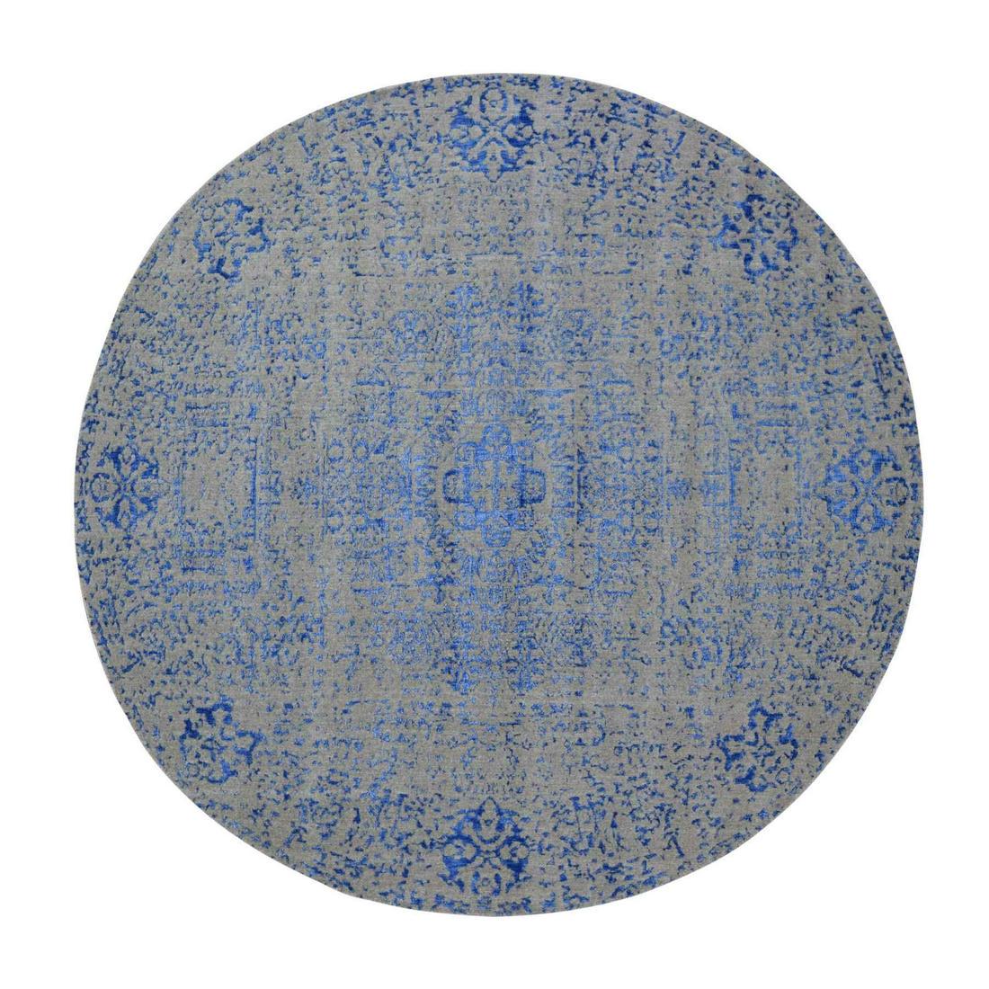 Round Blue Fine jacquard Mamluk Design Hand loomed Wool (1 of 12)