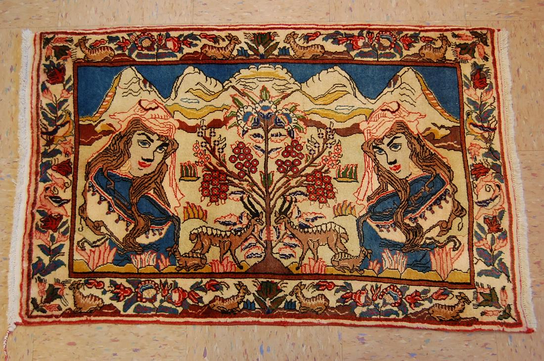 c1930s ANTIQUE DETAILED SCENERY HUMAN SUBJECT BIJAR RUG (1 of 8)