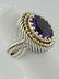 LADIES 925 18k YELLOW GOLD JEANEA 12x10 OVAL PURPLE - 2