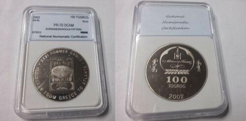 Rare 2002 Mongolia/Surin; ame Large Proof C/N Pattern: MULE coin 2 parts of different coins from 2 different countries minted together: obverse- Suriname 26 th Olympic games in Atlanta, reverse- Mongolia 100 Togrog. . Certification: Uncertified Reserve: $