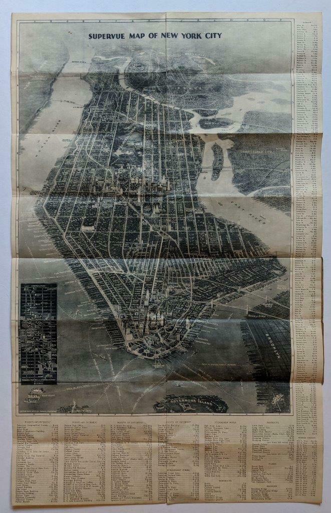 VINTAGE 1932 SUPERVUE MAP of NYC NEW YORK CITY, SAMUEL: VINTAGE 1932 SUPERVUE MAP of NYC NEW YORK CITY, SAMUEL FREEDMEN, SOUVENIR TRAVEL VINTAGE 1932 SUPERVUE MAP of NYC NEW YORK CITY, SAMUEL FREEDMEN, SOUVENIR TRAVEL Old Vintage NEW YORK CITY Tourist's Ma