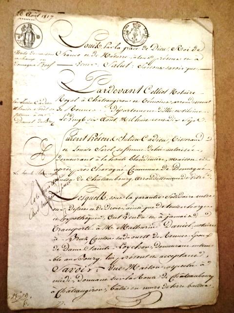 1817 French Republic Documents (1 of 4)