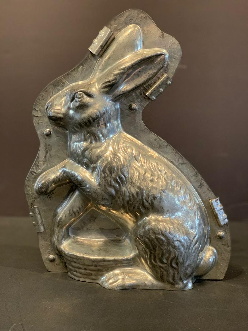 Oversize Rabbit Chocolate Mold, early 20th c, 2-piece (1 of 7)