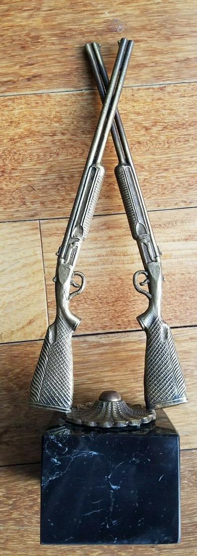 brass shotgun trophy 13" competition marble base 1950's: Title: brass shotgun trophy 13" competition marble base 1950's Description: Great looking piece in excellent condition. Don't see a date or markings. Shotguns do look like competition shotguns so thou