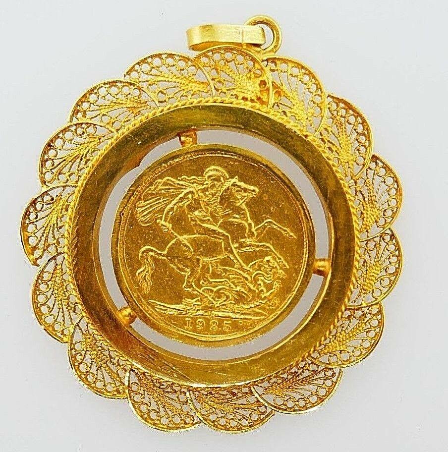 21k Yellow Gold Vintage King Sovereign Coin Pendant (1 of 8)