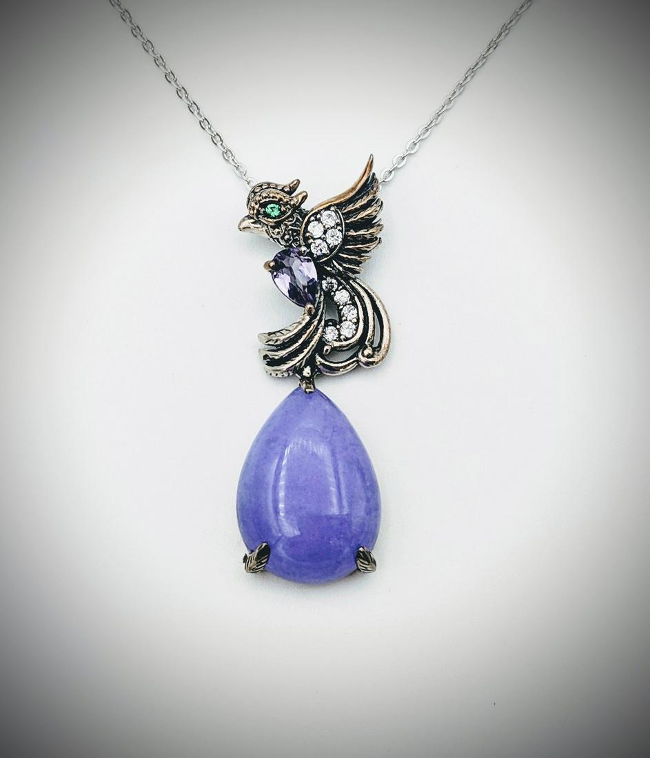 Necklace & Peacock Pendant w Violet Jade, Demantoid (1 of 3)