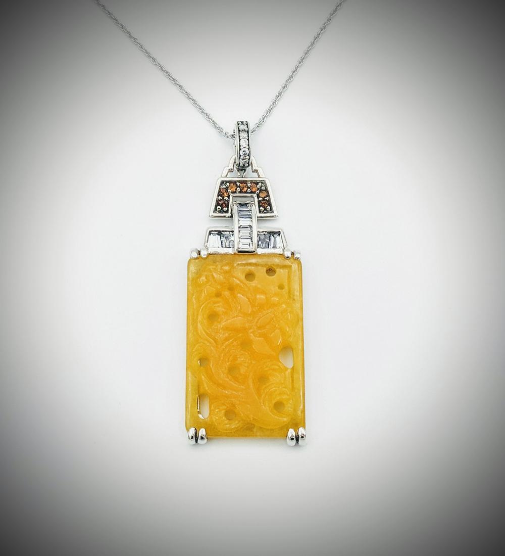 Necklace and Carved Yellow Jade Pendant w Orange (1 of 3)