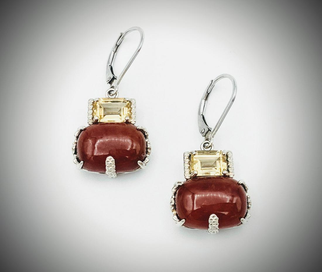 Sterling Silver Carnelian and Orthoclase Earrings: Brand: Jean Lin Collection Title: Sterling Silver Carnelian and Orthoclase Earrings Metal Purity: 925 Sterling Silver Gemstones: Carnelian and Orthoclase Carat Weights: Each Earring has 1 Carnelian at