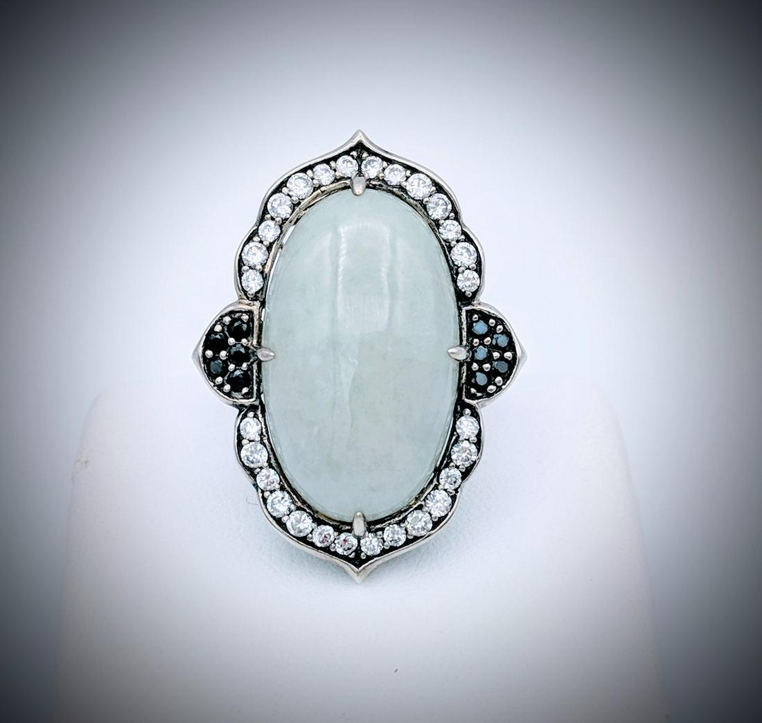 Sterling Silver Jade, Melanite, and Cubic Zirconia Ring (1 of 3)