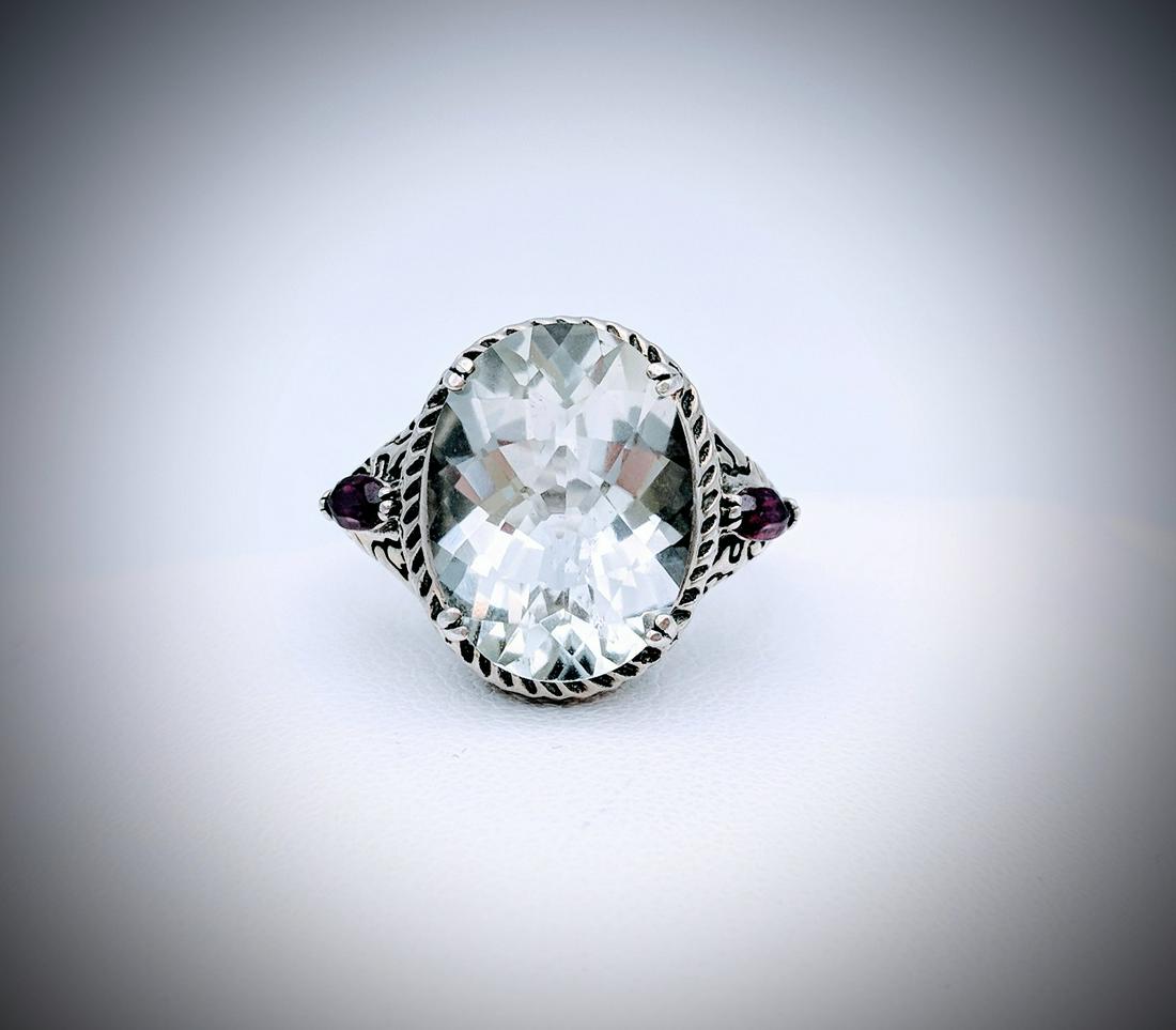 Sterling Silver Sz 7 Hiddenite and Red Garnet Ring (1 of 4)